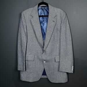 Mavest Sportswear Mens Blazer Sport Coat 40L Plaid Blue Linen VTG Classic